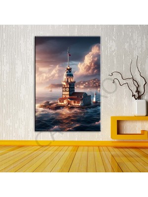 Caddeko Istabul Kızkulesi Dolunay Fantastik Gece 4 Dekoratif Kanvas Tablo DKMR479