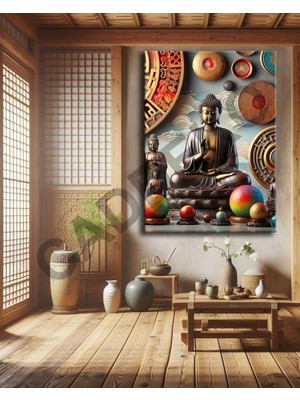 Caddeko Buddha Feng Shui Buda Kanvas Tablo FNGS25