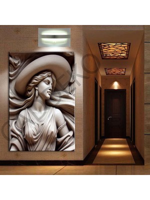 Caddeko Taş Görünümlü Şapkalı Kadın Dekoratif Kanvas Tablo DKMR408