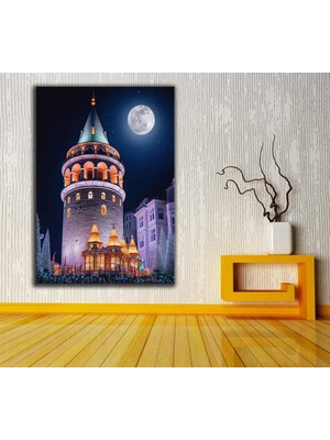 Caddeko Galata Kulesi Istanbul Fantastik Masalsı Gece Kanvas Tablo DKMR277