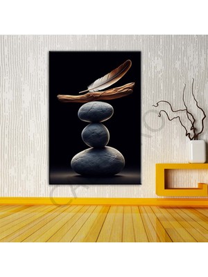 Caddeko Taş Tüy ve Denge 2 Dekoratif Kanvas Tablo DKMR458