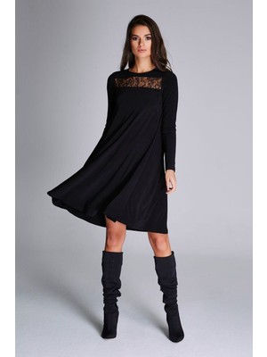 Laranor Dantel Detaylı Bol Kesim Elbise 48 - Mürdüm