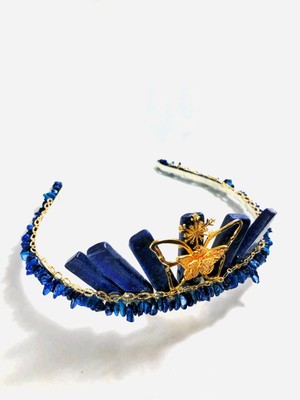 Medusa Freya Lapis Lazuli Taç ( Doğal Taş, Saç Aksesuarı, Düğün, Gelin, Luxury, Night )