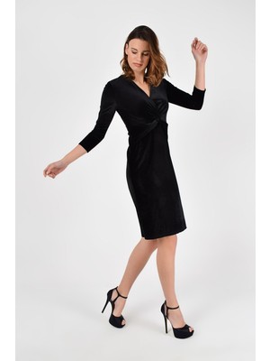 Laranor Burgu Yaka Kadife Elbise 42 - Siyah