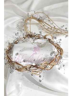 Gümüş İncili Hasırlı Taç