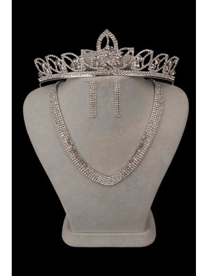 Hayalperest Boncuk Linda Taşlı Abiye Kolye Küpe Seti ve Yaprak Gelin Tacı