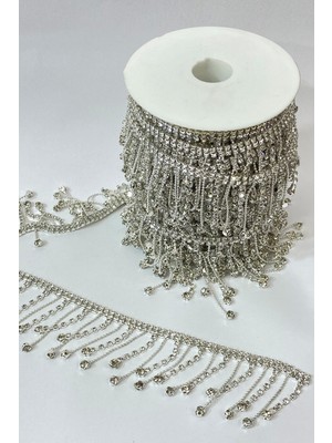 Hayalperest Boncuk Zincir Taşlı Püsküllü Şerit 1 mt Hobi Süslemeleri İçin Parlak Metalik Renkli Malzeme