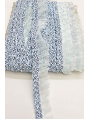 Organze Bebe Mavi Su Taşlı Kenar Fırfır