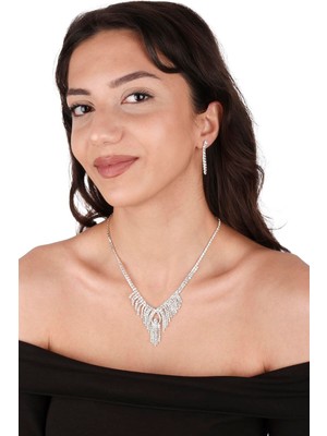 Dila Kristal Taşlı Abiye Kolye Ve Küpe Seti