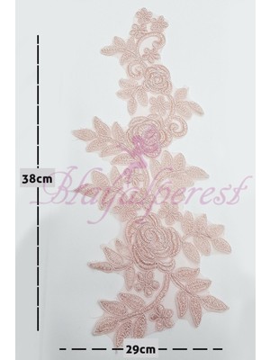 Pudra Gül Desenli Parça Güpür Dantel