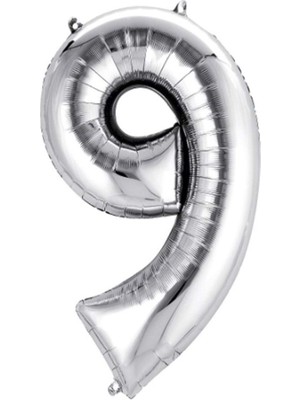 Organizasyon Pazarı 34 inç 9 Gümüş Renk Rakam Folyo Balon