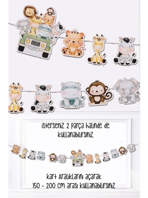 Pekshop Safari Tema Doğum Günü Safari Hayvanlar Banner Kalın Kart Uzun Banner