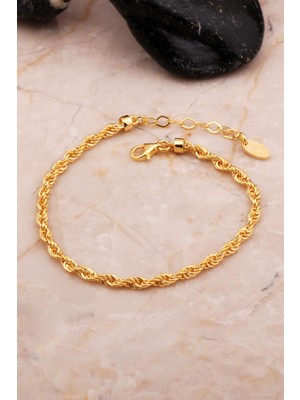 Sümer Telkari Gümüş Altın Yaldızlı Halat Bileklik 4552