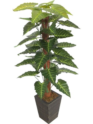 Yapay Çiçek Deposu 36 Yapraklı Yapay Giganteum Sekoya Ağacı 190 cm Yeşil Sarı (Ahşap Siyah Gold-Saksıda)