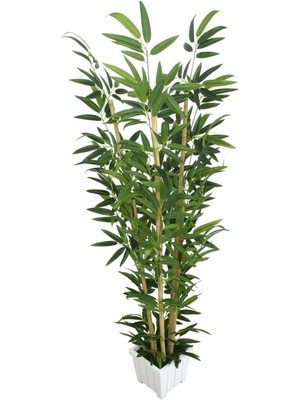 Yapay Çiçek Deposu Yapay Bambu Ağacı Premium Kalite 170CM 6 Gövdeli Beyaz Saksılı