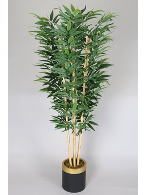 Yapay Çiçek Deposu Metal Siyah Gold Saksıda Yapay Bambu Ağacı Premium Iri Yapraklı 175 cm