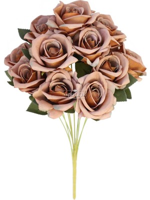Yapay Çiçek Deposu Yapay 11 Güllü Pastel Demet 50 cm Kahverengi