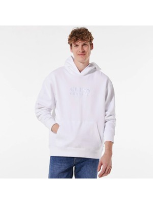 Calvin Klein Guess Go Shawn Kit Logo Erkek Beyaz Kapüşonlu Sweatshirt