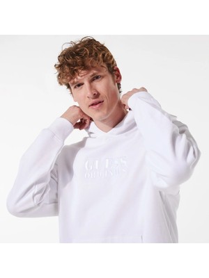 Calvin Klein Guess Go Shawn Kit Logo Erkek Beyaz Kapüşonlu Sweatshirt