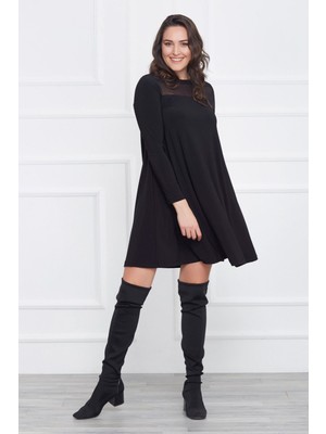 Laranor Tül Detaylı Elbise 42 - Siyah
