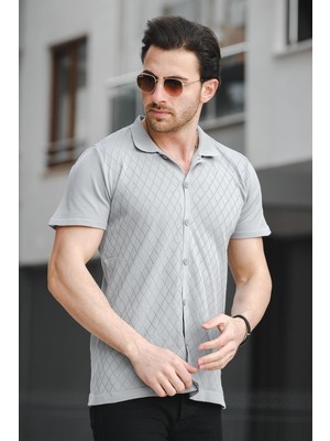 Oksit Ht 340015 Polo Yaka Desenli Slim Fit Kısa Kol Triko Erkek Gömlek