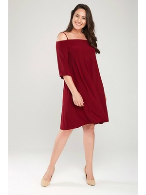 Laranor Madonna Yaka Ip Askılı Elbise 50 - Bordo