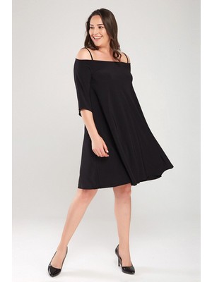 Laranor Madonna Yaka Ip Askılı Elbise 48 - Siyah