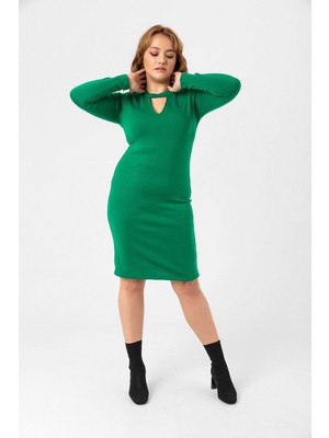 Laranor Büyük Beden V Yaka Triko Elbise 48 - Yeşil