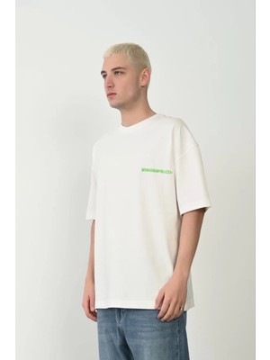 Tarz Yeri Unisex Baskılı Bisiklet Yaka Oversize T-Shirt - Beyaz