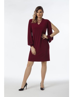 Laranor Kolda Yırtmaç Detatlı Elbise 50 - Bordo