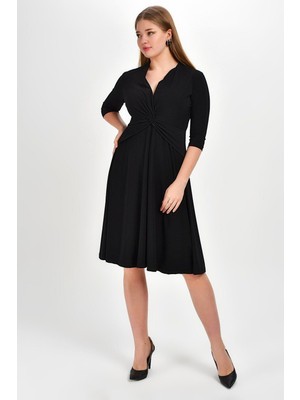 Laranor Burgu Yaka Elbise 50 - Siyah