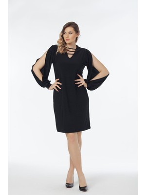 Laranor Kolda Yırtmaç Detatlı Elbise 44 - Siyah