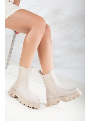 Florin Kadın Bej Yandan Lastikli Kalın Taban Günlük Bot