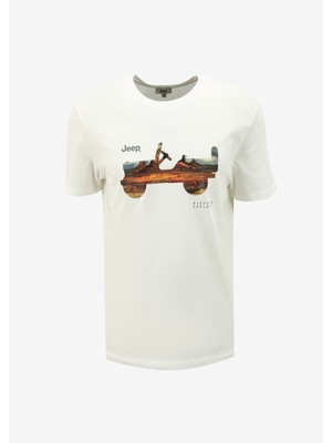 Jeep Bisiklet Yaka Baskılı Kırık Beyaz Erkek T-Shirt J4SM-TST7255
