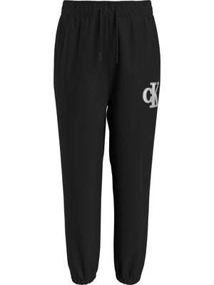 Calvin Klein Lastikli Paça Siyah Kadın Eşofman Altı Metallıc Monogram Sweatpants