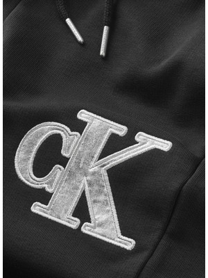 Calvin Klein Lastikli Paça Siyah Kadın Eşofman Altı Metallıc Monogram Sweatpants