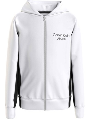 Calvin Klein Beyaz Erkek Hırka Terry Color Block Zıp-Through