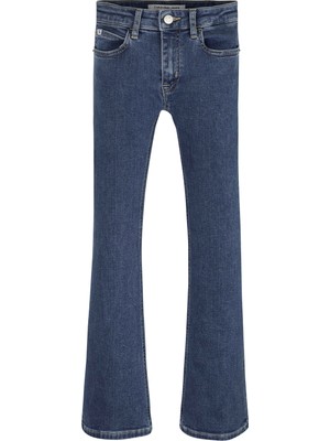 Calvin Klein Normal Bel Ispanyol Paça Indigo Kadın Pantolon Flare Ess Blue Stretch