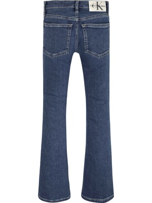 Calvin Klein Normal Bel Ispanyol Paça Indigo Kadın Pantolon Flare Ess Blue Stretch