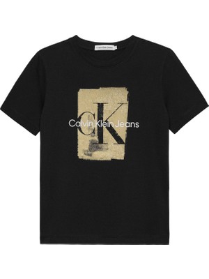 Calvin Klein Baskılı Siyah Erkek Çocuk T-Shirt Second Skın Prınt Ss T-Shırt