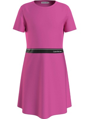 Calvin Klein Pembe Kadın Uzun Elbise Punto Logo Tape Ss Dress