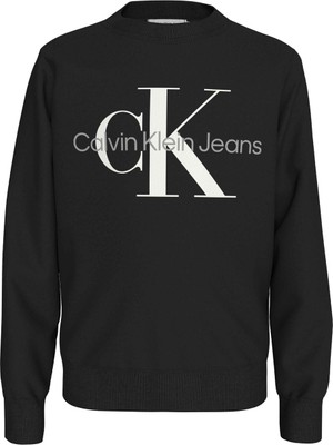 Calvin Klein Baskılı Erkek Çocuk Siyah Sweatshırt Ck Monogram Terry Cn