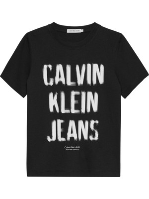 Calvin Klein Baskılı Siyah Erkek Çocuk T-Shirt Pıxel Logo Relaxed Ss T-Shırt