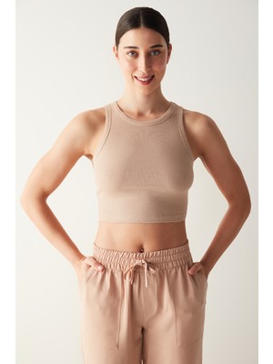 Penti Bej Halter Yaka Fitilli Crop Atlet