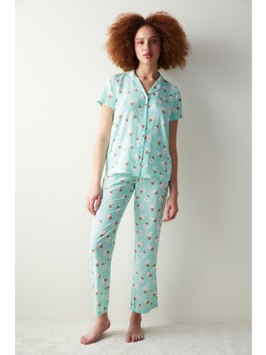Penti Ice Cream Mint Yeşili Gömlek Pantolon Pijama Takımı
