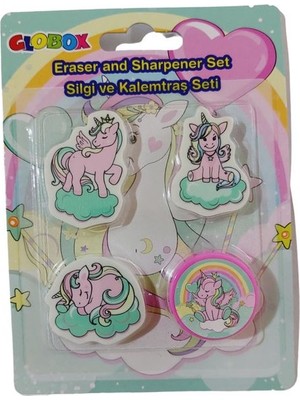 Globox Şekilli Silgi ve Kalemtıraş Seti Araba Unicorn Dinozor Denizkızı