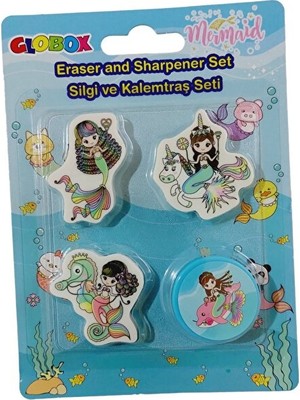 Globox Şekilli Silgi ve Kalemtıraş Seti Araba Unicorn Dinozor Denizkızı