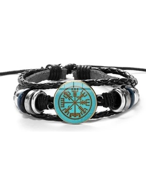 Qiuhong Shop Stil 8 Vegvisir Viking Pusula Deri Bilezik Vintage Trinity Nordic Runes Odin Desen Cam Bilezik Bilezik Erkekler Için Takı Hediyeler (Yurt Dışından)