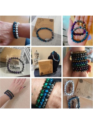 Qiuhong Shop 17CM Tarzı Kaplan Gözü 6 Erkekler Bilezik 8mm Doğal Hematit Kaplan Gözü Boncuk Claack Şifa Taş Bilezikler Çift Yeni Yıl Hediyesi Için Pulsera De Hombre (Yurt Dışından)