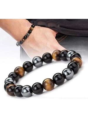 Qiuhong Shop 10 mm Tarzı No.11 Boyutu Doğal Siyah Obsidyen Hematit Kaplan Gözü Boncuk Bilezik Erkekler Manyetik Sağlık Koruma Kadınlar Için Soul Takı Pulsera Hombre (Yurt Dışından)